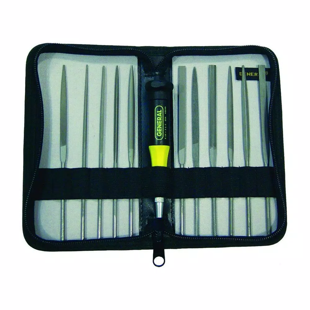 General Tools 12-Piece Swiss Pattern Needle File Set with Versa-Grip Handles