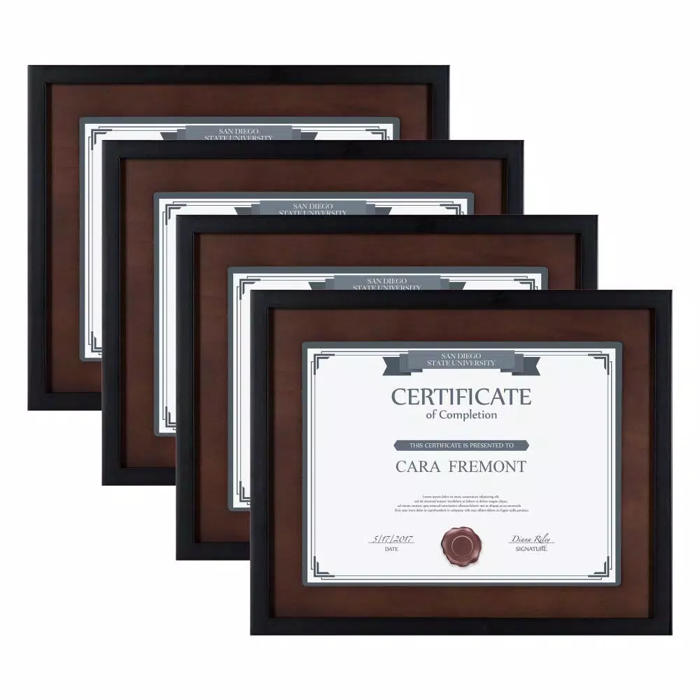 DesignOvation LeMans 8.5 x 11 in. Black and Walnut Brown Document Picture Frame Set, Set of 4