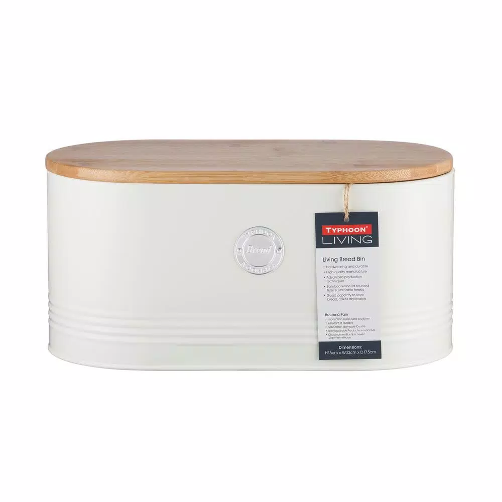 Typhoon Living Cream 7.7 Qt. Bread Bin with Sustainable Bamboo Lid