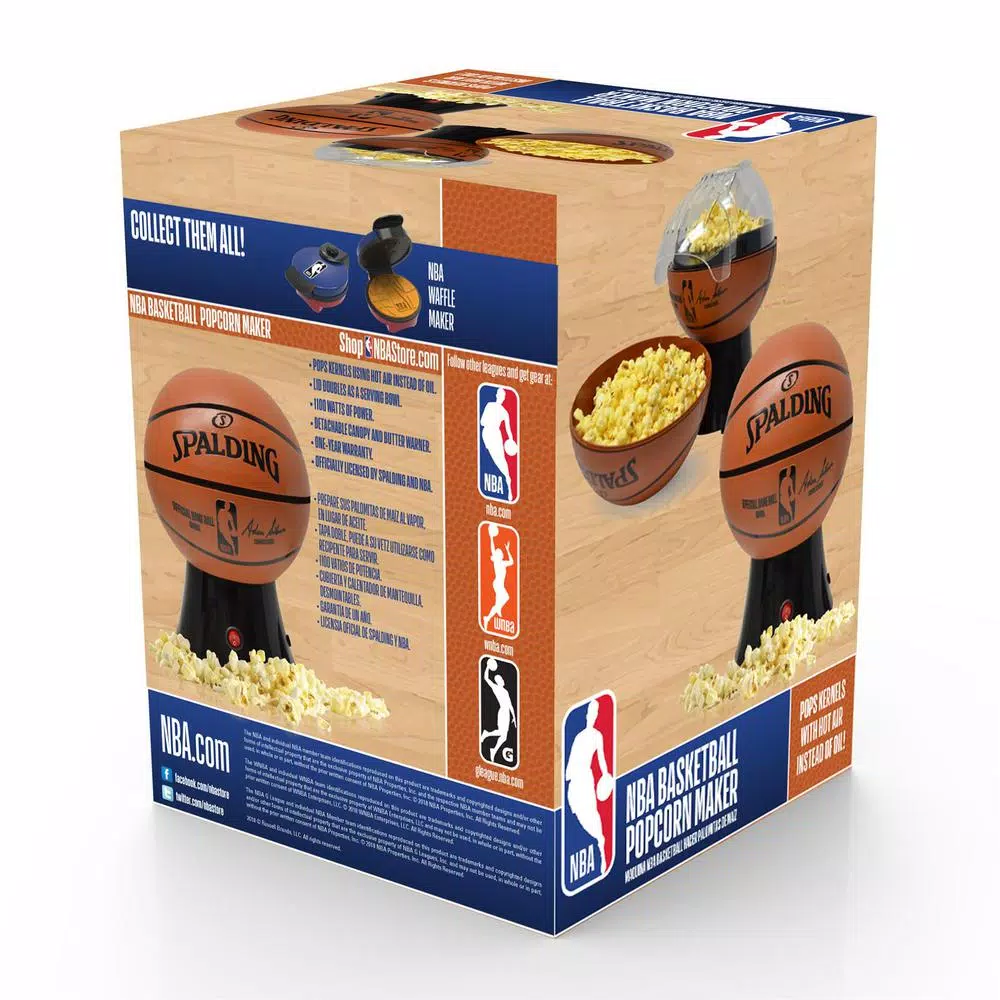 Uncanny Brands NBA Spalding Basketball Hot Air Popcorn Maker, 1200W, Orange and Black