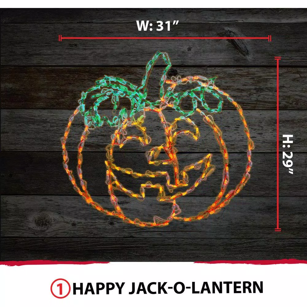 Haunted Hill Farm Happy Jack-O-Lantern LED Halloween Light, Indoor/Outdoor Pumpkin Decor