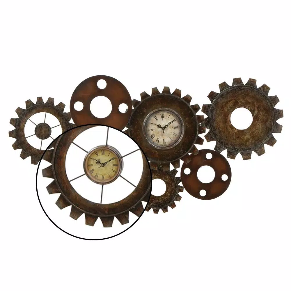 LITTON LANE 17 x 34 in. Rustic Industrial Gears Wall Clock, Distressed Iron Finish