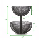 Mind Reader Black 2-Tier Mesh Metal Fruit Bowl, Round Decorative Wire Basket thumbnail 7