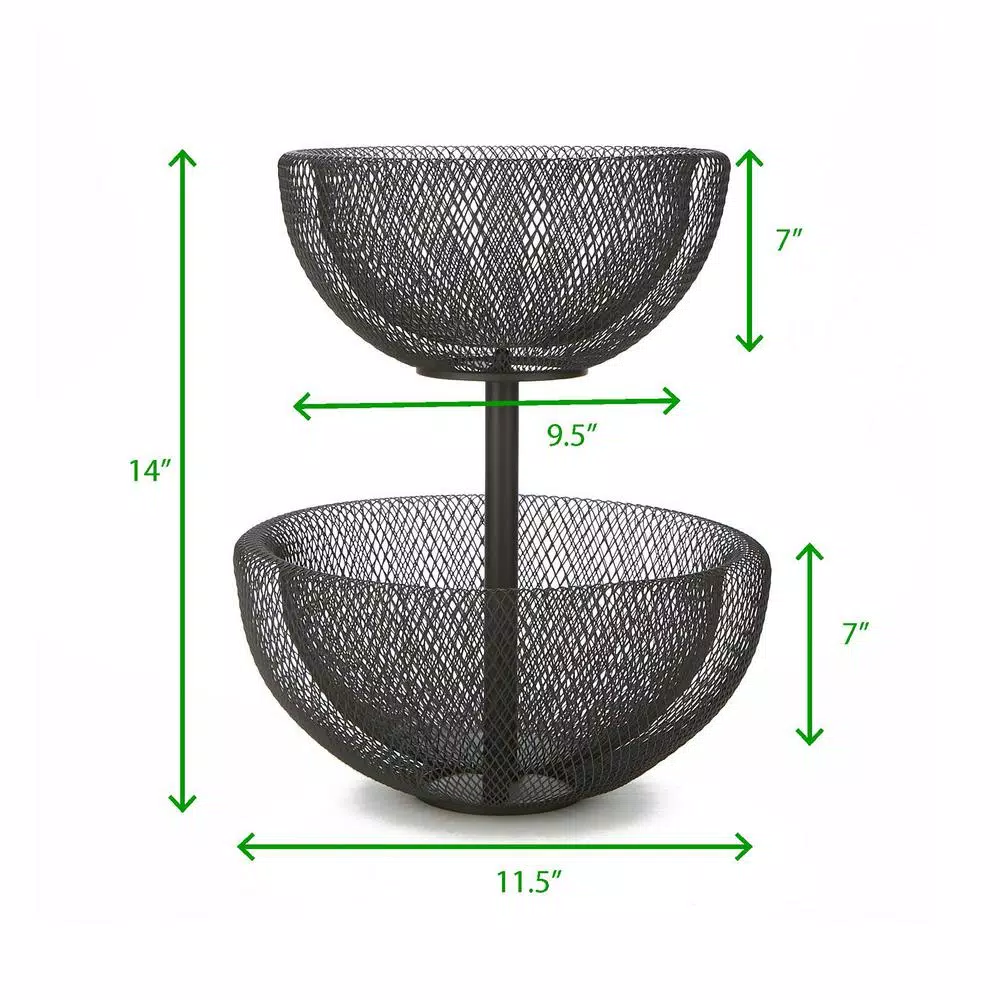 Mind Reader Black 2-Tier Mesh Metal Fruit Bowl, Round Decorative Wire Basket