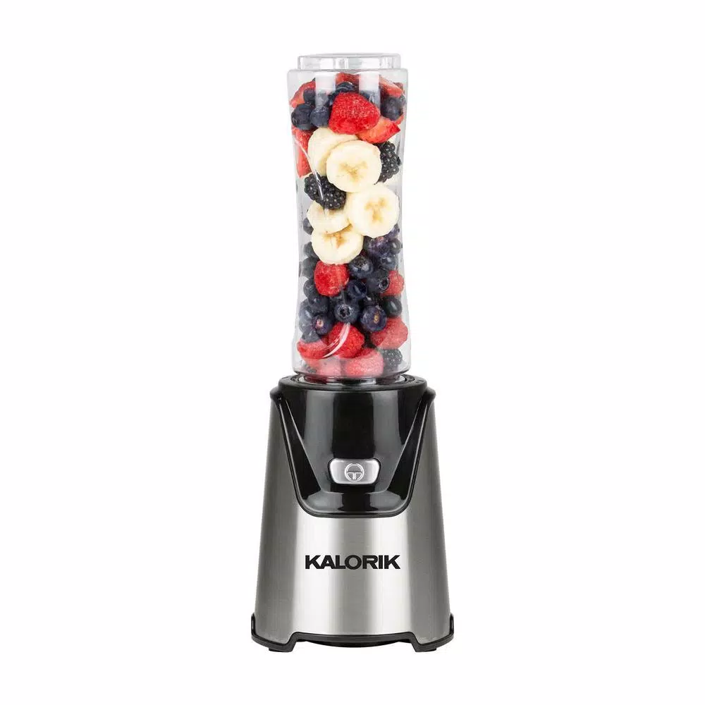 Kalorik Personal Blender, 400-Watt Single Speed Stainless Steel Blender with 2 Tritan 20 oz. Bottles