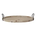 Stratton Home Decor Natural Wood Oval Tray with Black Metal Handles thumbnail 2