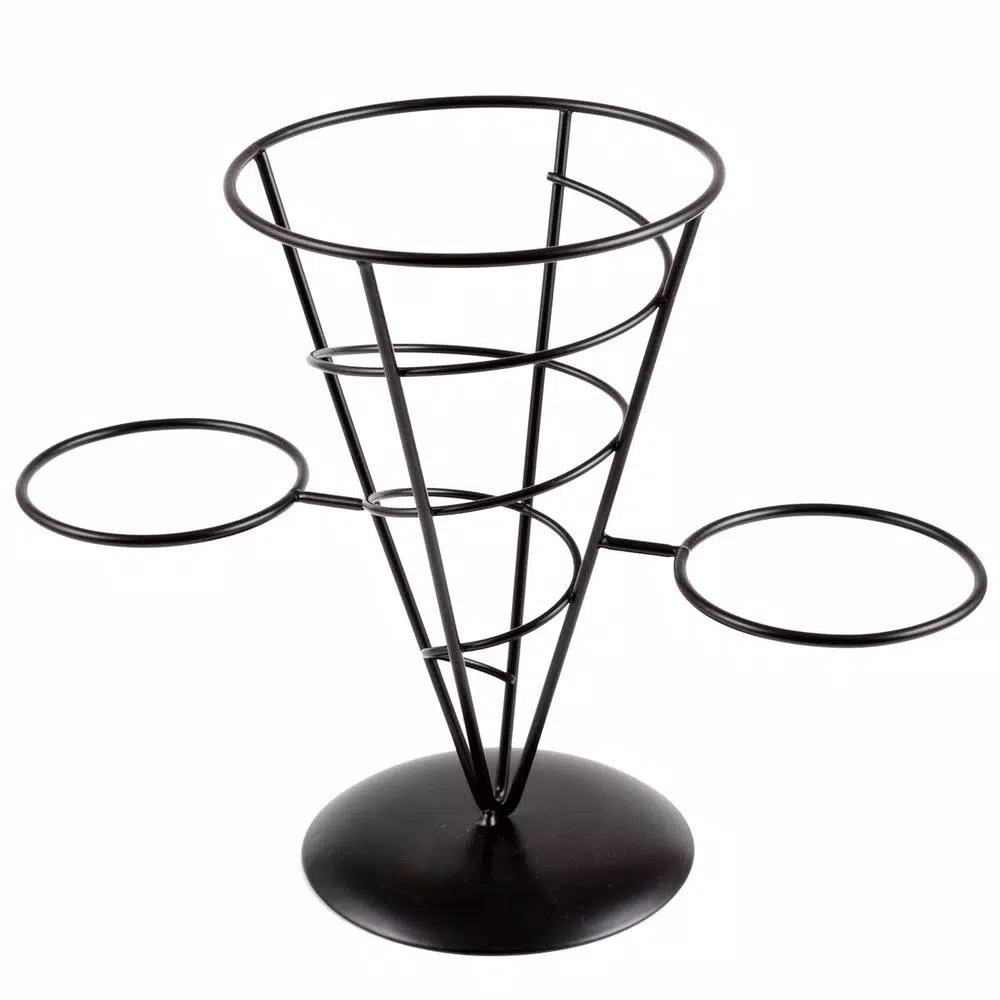 Creative Home Black Iron Wire French Fry Holder Set with 2 Ceramic Ramekins for Dipping Sauce