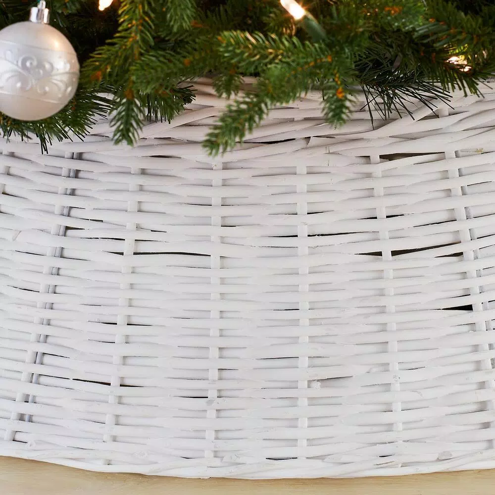 Home Accents Holiday 27 in. White Wicker Christmas Tree Collar