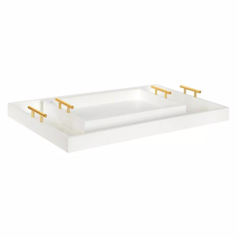 Kate and Laurel Lipton 2-Piece Modern Glam Decorative Tray Set, White and Gold Wood Trays