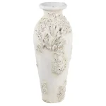 LITTON LANE Textural White Large Floor Vase with Sculptural Coral and Barnacle Nautical Decor thumbnail 1