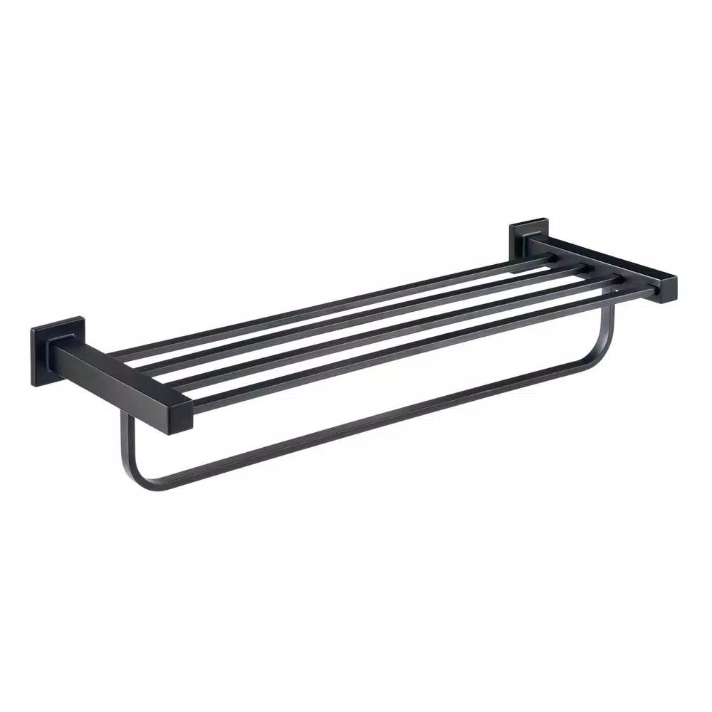 Glacier Bay Farrington 21 in. Wall Mount Towel Rack with Shelf and Bar, Matte Black