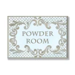 Stupell Industries Jane Keltner Powder Room Aqua and Gold Lattice Wood Wall Art, 12.5 x 18.5 in. thumbnail 1
