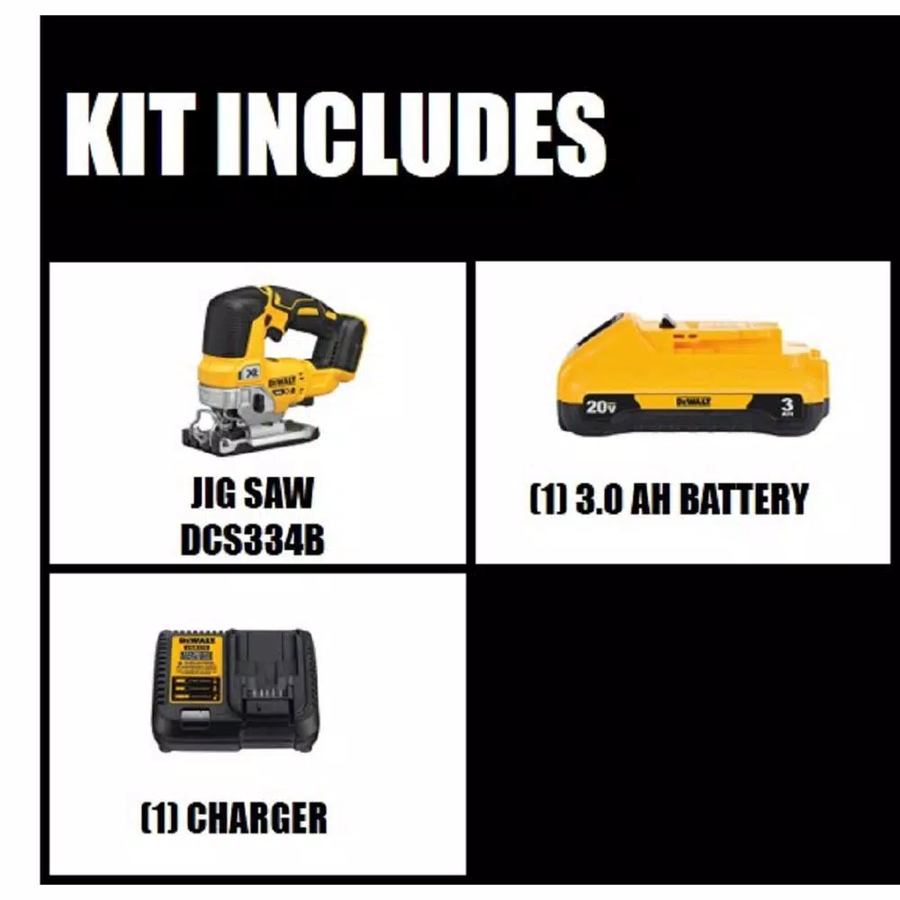 DEWALT 20V MAX XR Cordless Brushless Jigsaw Kit with 3.0Ah Battery and Charger
