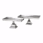 IMAX Alston Rectangle Aluminum Pedestal Trays, Distressed Silver Finish (Set of 2) thumbnail 1