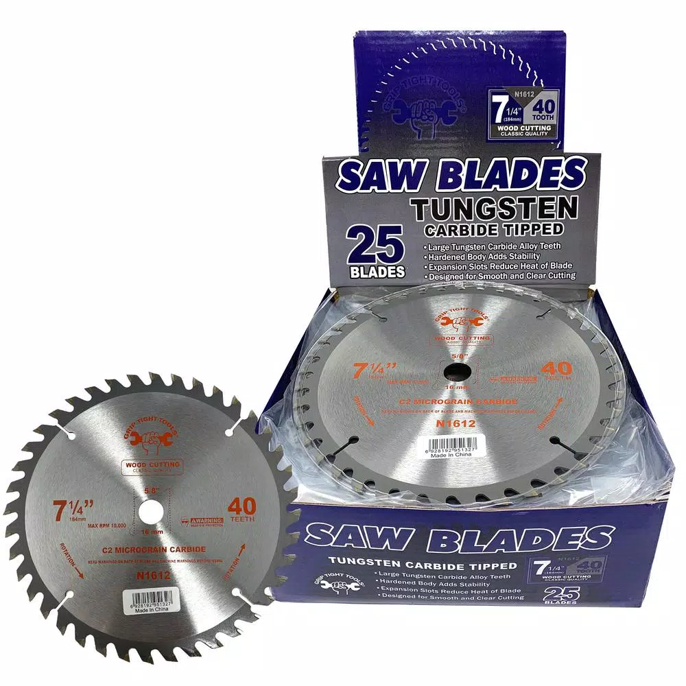 GRIP TIGHT TOOLS Grip Tight Classic 7-1/4 in. 40-Tooth Tungsten Carbide Tipped Circular Saw Blades, Multi-Purpose (25-Pack)