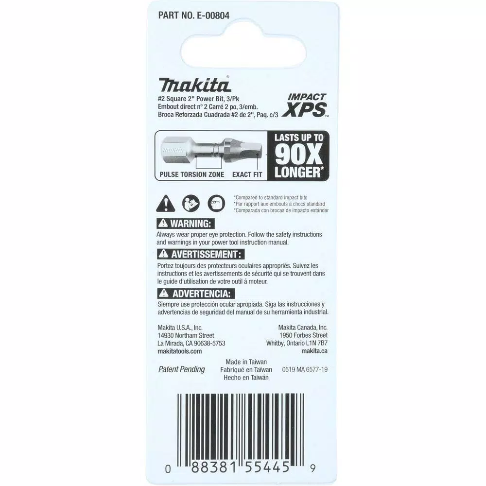 Makita ImpactXPS #2 Square 2 in. Power Bits, 3-Pack