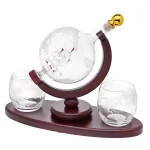 Godinger Globe Crystal Whiskey Decanter and 2-Piece DOF Glass Set with Mahogany Stained Tray thumbnail 1