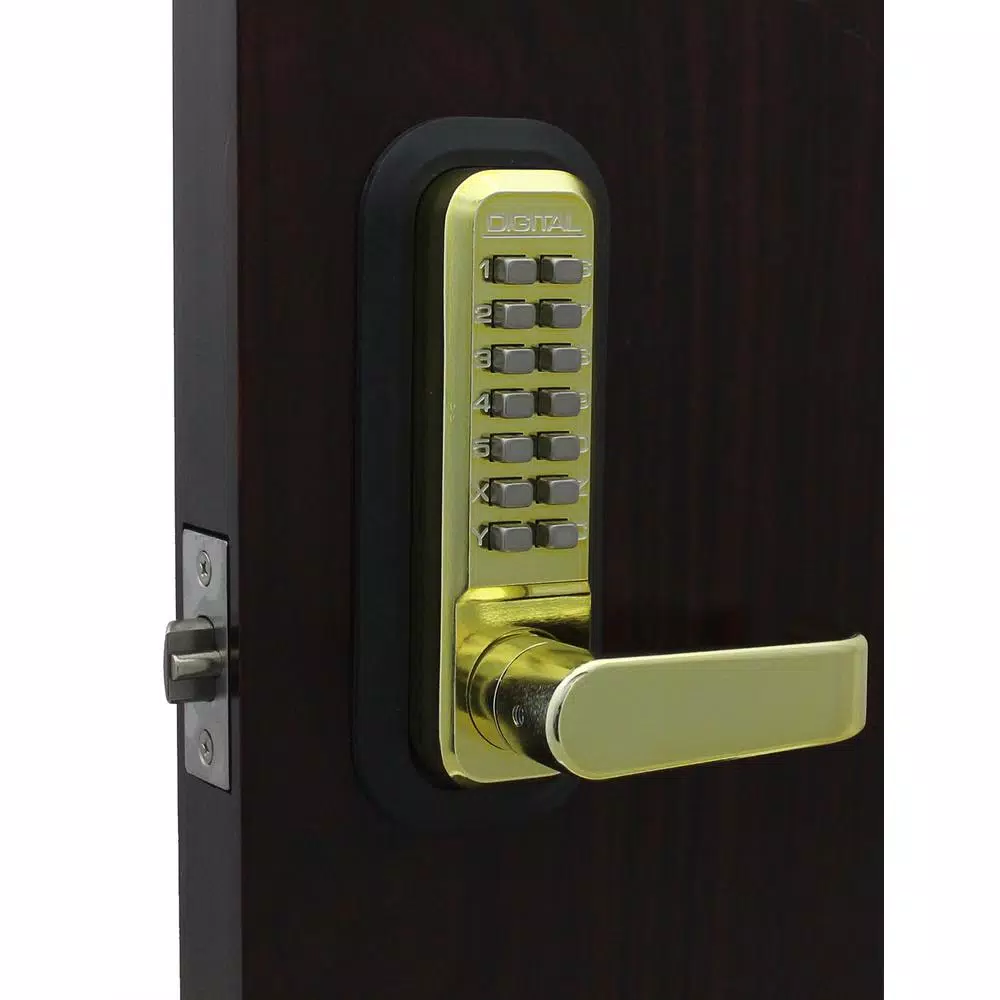 Unbranded LockeyUSA 2835 Mechanical Keyless Combination Passage Door Lever Lock, Bright Brass