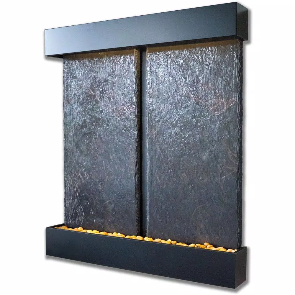Water Wonders Nojoqui Falls Double Lightweight Slate Wall Fountain with Black Onyx Trim