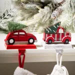 Glitzhome Red Car and Truck Wooden/Metal Stocking Holders, Set of 2 thumbnail 2