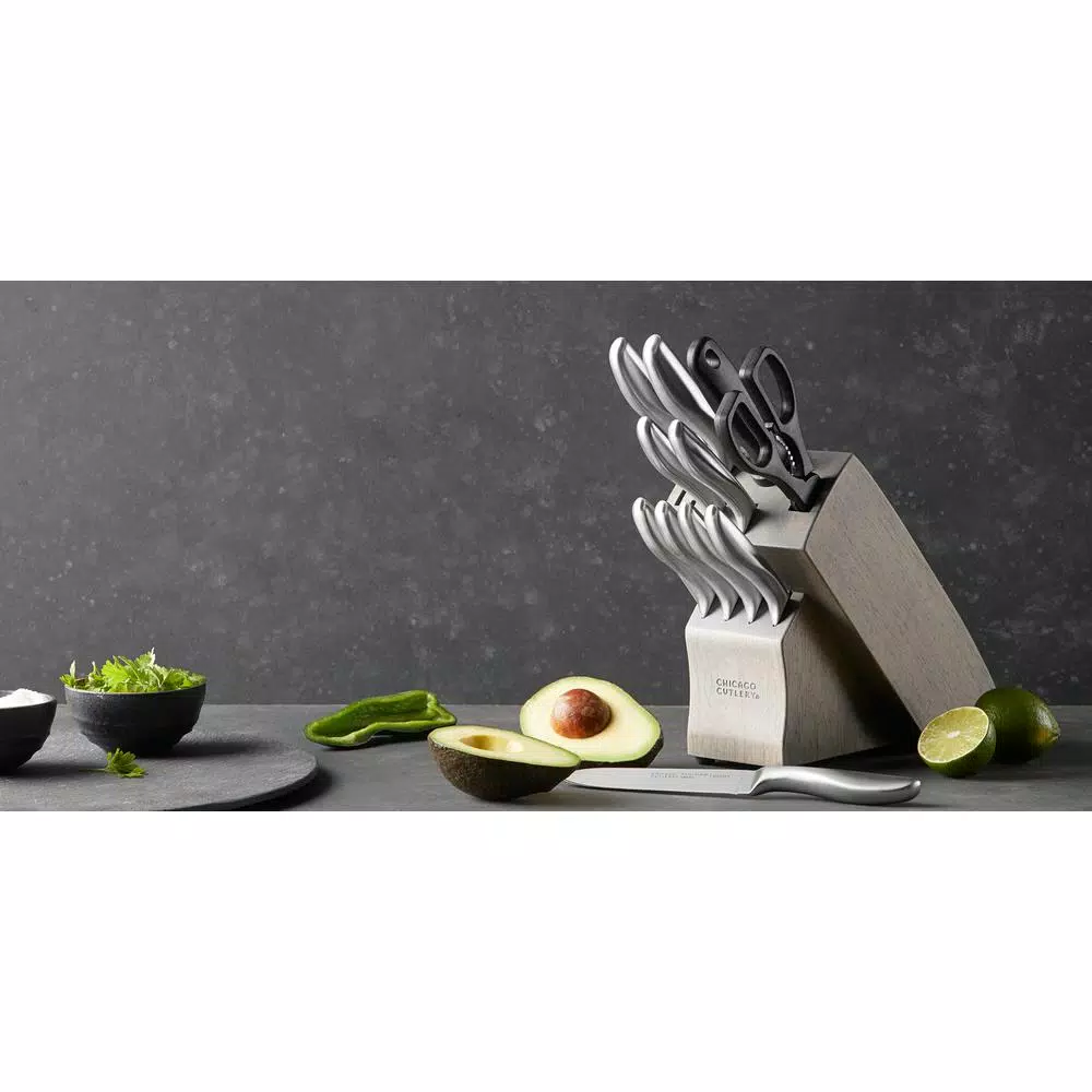 Chicago Cutlery Clybourn 12-Piece German Stainless Steel Knife Set with Grey Wood Block