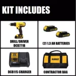 DEWALT 20V MAX Cordless 1/2 in. Drill/Driver Kit with (2) 1.3 Ah Batteries, Charger & Bag thumbnail 2