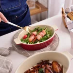 MALACASA Red Oval Porcelain Bakeware Set, 2-Piece Ceramic Baking Dish Pans (9.5 in. and 11.25 in.) thumbnail 6