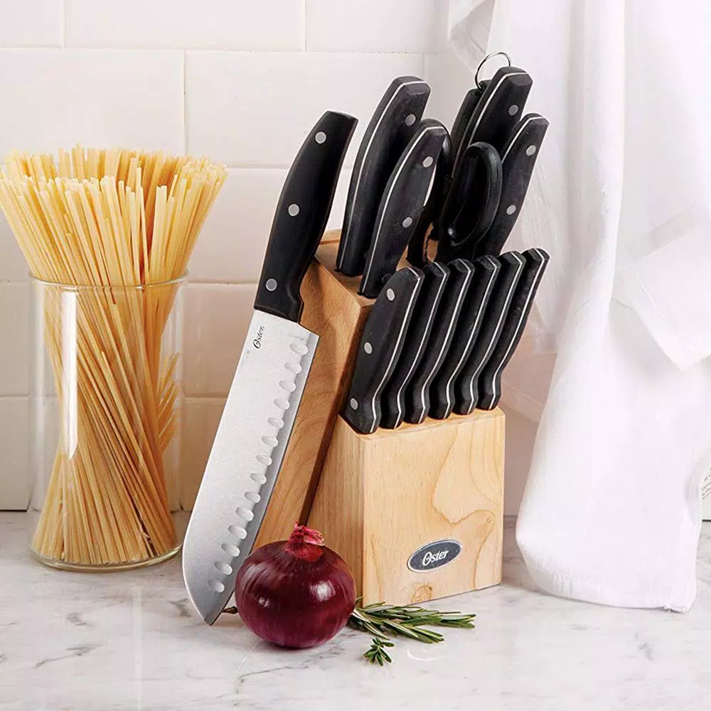 Oster Granger 14-Piece Stainless Steel Knife Set with Rubberwood Block