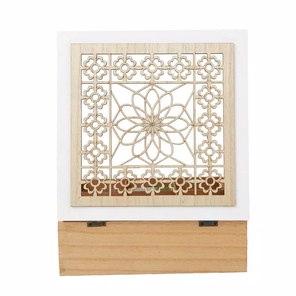 Mind Reader Brown Wood Floral Pattern Tea Box Storage Organizer Holder
