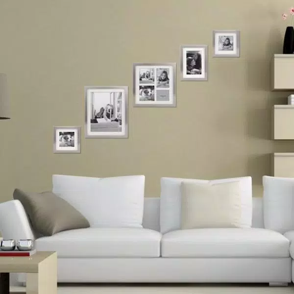Stonebriar Collection Silver Metal Shadow Box Picture Frame Set, 5-Piece Gallery Wall Decor with White Mats
