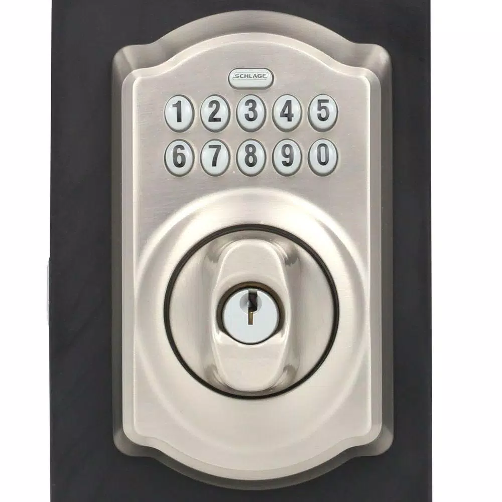 Schlage Camelot Satin Nickel Keypad Electronic Deadbolt and Georgian Knob Set