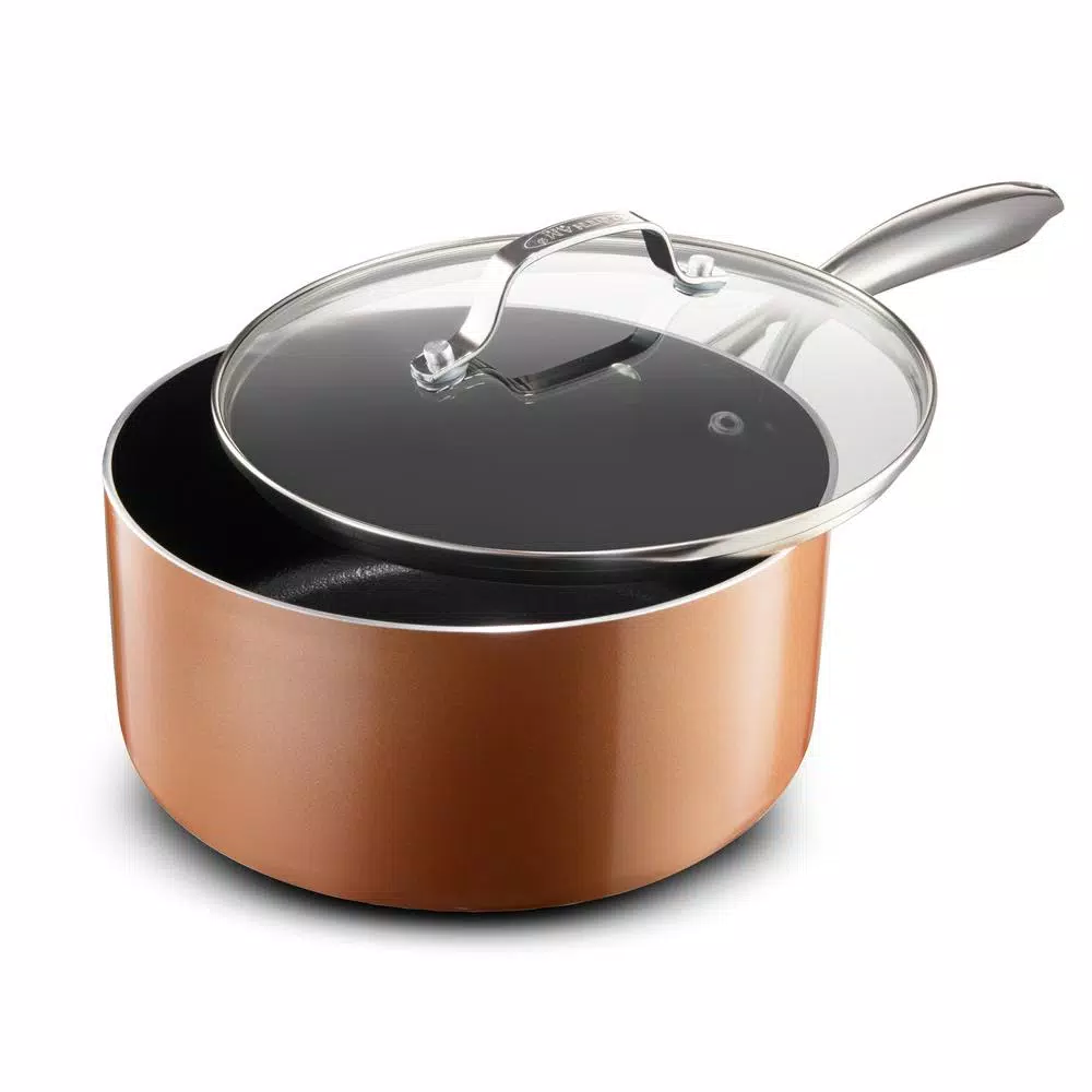 Gotham Steel 2.5 Qt. Copper Cast Textured Non-Stick Aluminum Saucepan with Lid