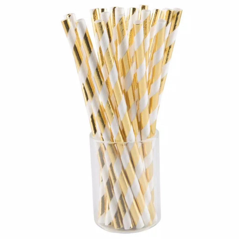 Sugar Plum Party SugarPum Boho Collection 50-Piece Glam Gold and White Assorted Disposable Paper Straws