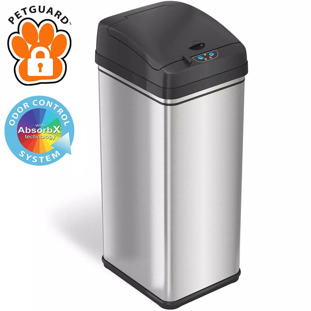 iTouchless 13 Gal. Stainless Steel Pet-Proof Sensor Trash Can with AbsorbX Odor Filter
