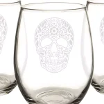 Cathy's Concepts Sugar Skull 21 oz. Stemless Wine Glasses, Set of 4, Clear Glass thumbnail 2