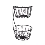 Spectrum Paxton 2-Tier Black Steel Fruit Basket Server, Rustic Farmhouse Design thumbnail 2
