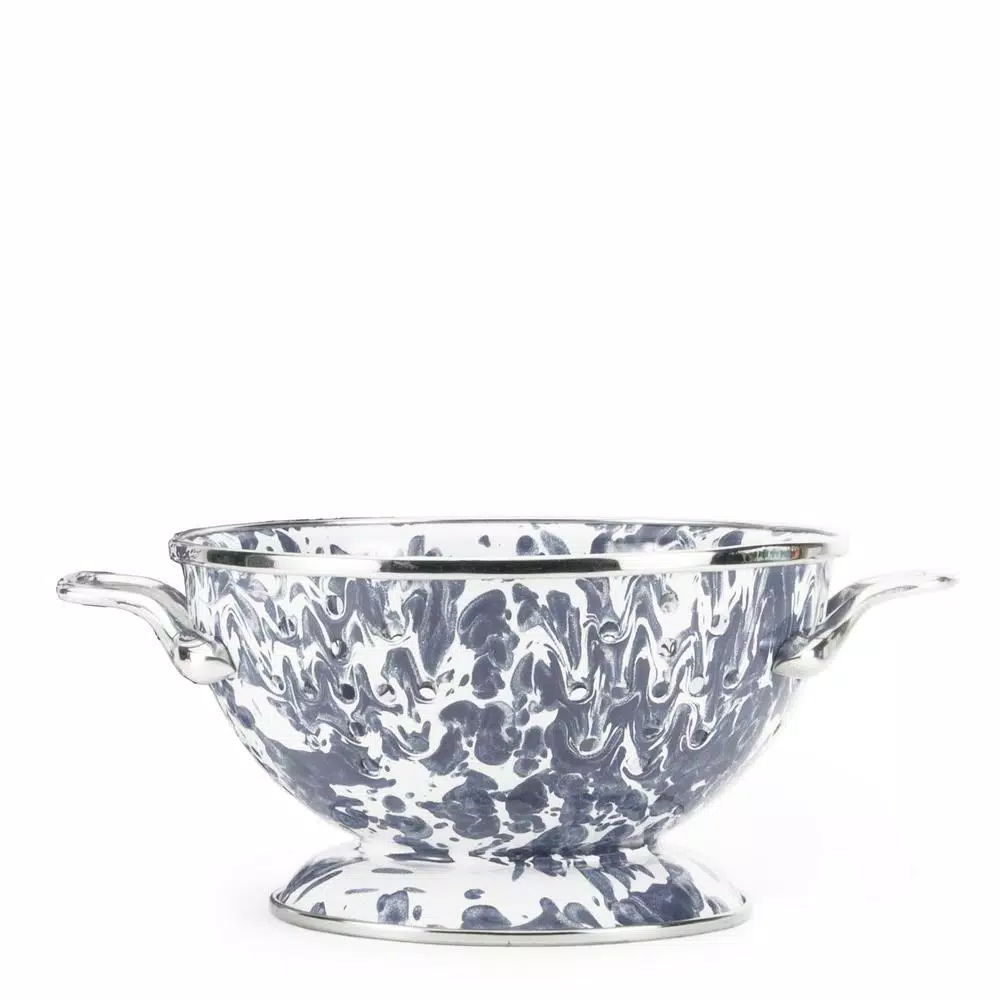 Golden Rabbit Grey Swirl 1 qt. Porcelain Enamelware Colander