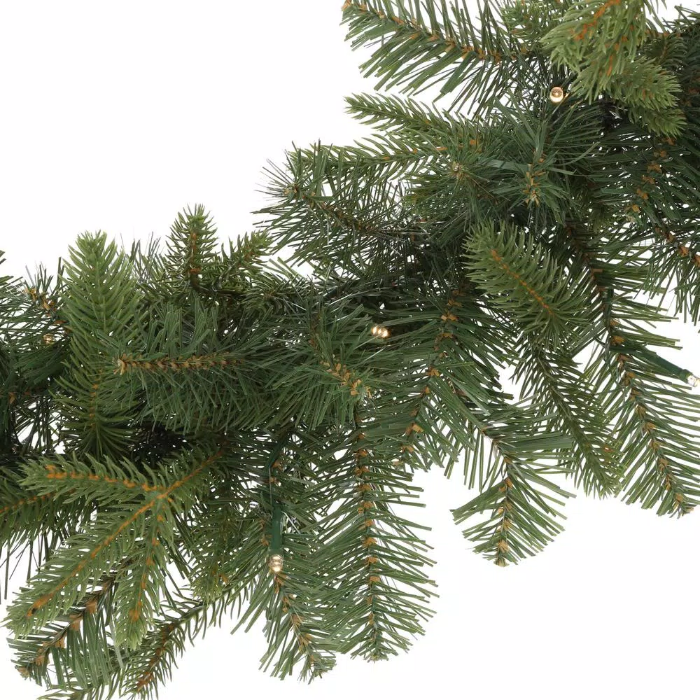 Home Accents Holiday 12 ft. Pre-Lit Norway Garland with 70 Warm White LED Lights, Battery Operated