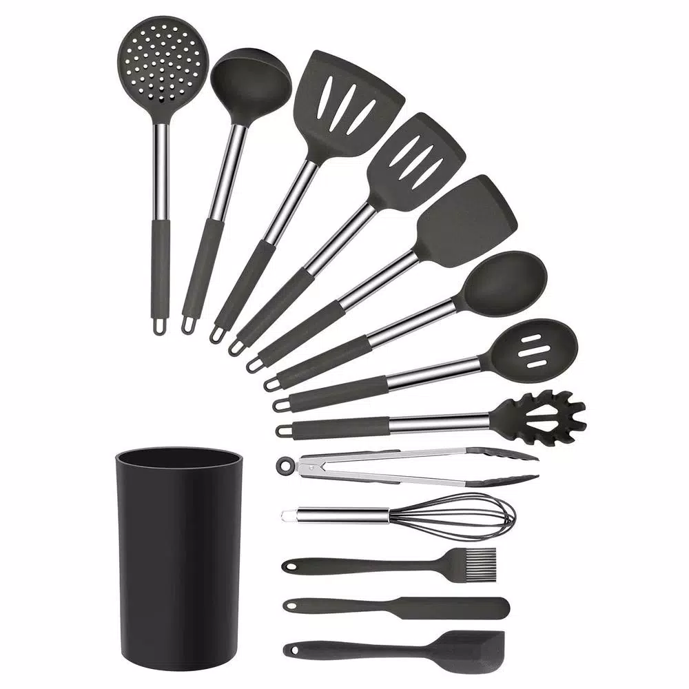 MegaChef 14-Piece Gray Silicone and Stainless Steel Kitchen Utensil Set