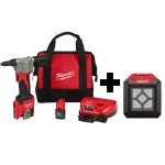 Milwaukee M12 12V Cordless Rivet Tool Kit with (2) 1.5Ah Batteries, Charger & 1000 Lumen Rover Flood Light thumbnail 1