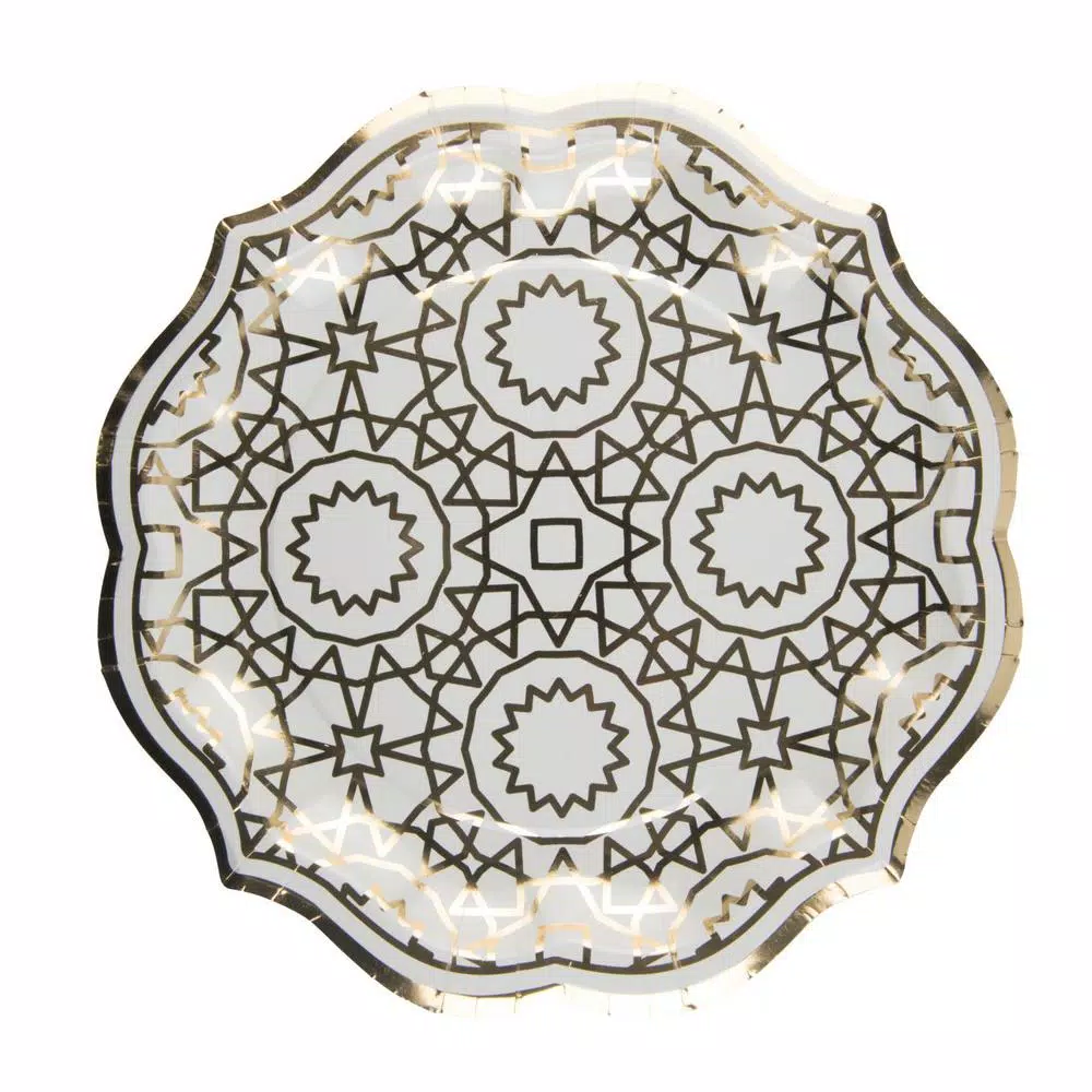 Sugar Plum Party SugarPlum Collection Boho Octagon Paper Dinner Plates, Cream White and Gold, 16-Piece Set
