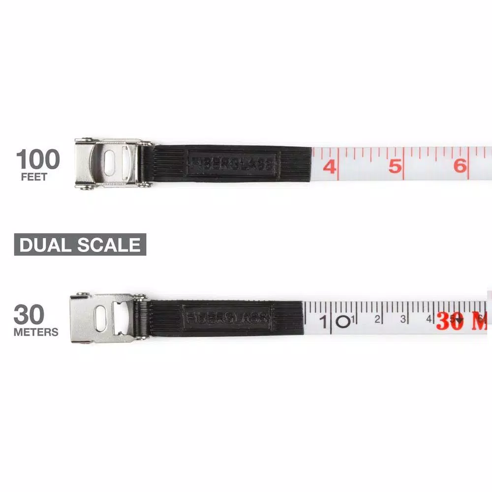 TEKTON 100 ft. (30 m) Fiberglass Tape Measure, Dual Scale, Weatherproof