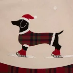 Glitzhome 48 in. Dachshund Embroidered Fabric Christmas Tree Skirt with Red Plaid Edge thumbnail 3