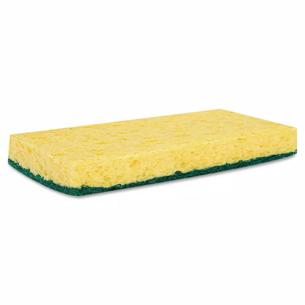 Boardwalk Medium-Duty Dual-Action Scrubbing Sponge, Yellow/Green, 3-5/8 in. x 6-1/10 in. (20-Carton Case)