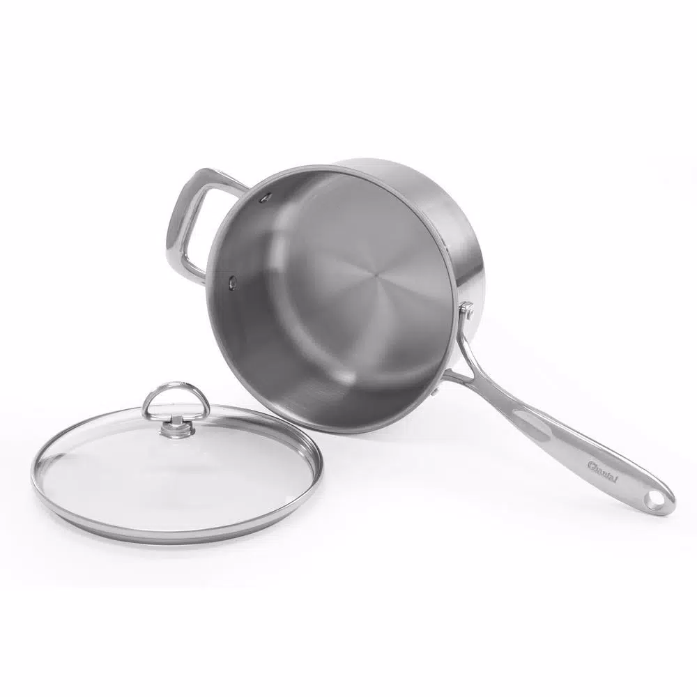 Chantal Induction 21 Steel 3.5 Qt. Stainless Steel Saucepan with Glass Lid, Brushed Stainless Steel