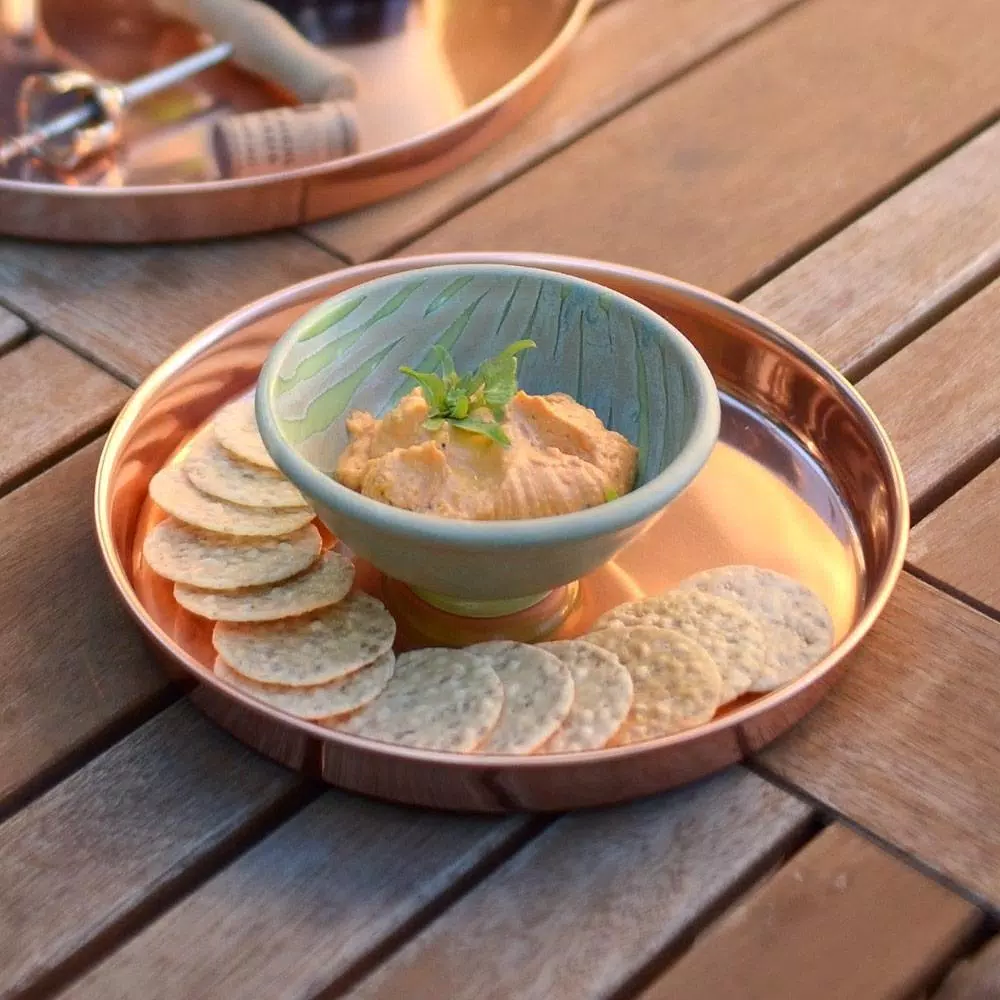 Achla Designs 8.5 in. Round Copper Plated Stainless Steel Decorative Trays, Set of 2