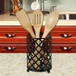 Home Basics Black Lattice Cutlery Holder - Heavyweight Powder Coated Steel Utensil Organizer thumbnail 3