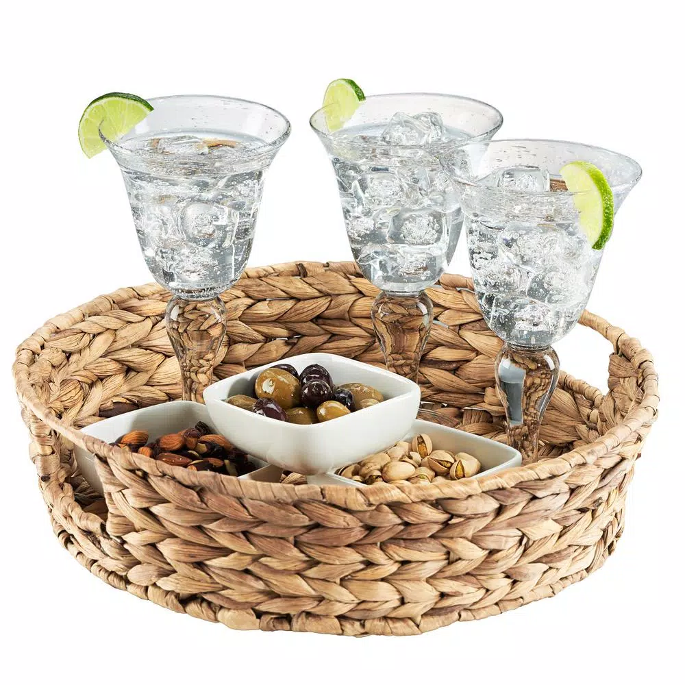 Artland Garden Terrace Hand Woven Water Hyacinth Round Serving Tray with Handles, 15 in.
