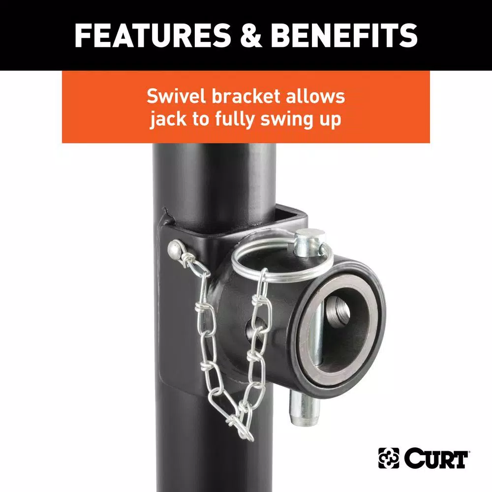CURT Pipe-Mount Swivel Trailer Jack with Side Handle, 2,000 lbs. Capacity, 15 in. Travel