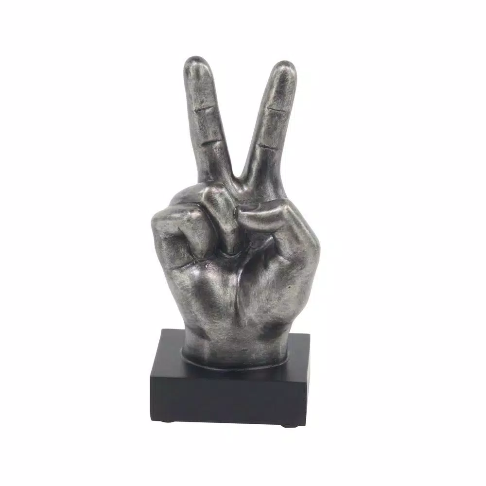 LITTON LANE Modern Reflections Hand Sign Polystone Sculpture Set, Silver Distressed Finish (Set of 3)